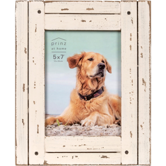 Prinz Homestead 5x7 Antique White Picture Frame  Distressed Wood Photo Frames  Two-Way Easel  Tabletop or Wall-Mounted