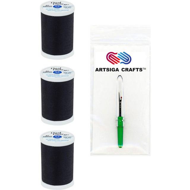 Coats & Clark Sewing Thread Dual Duty XP General Purpose Poly Thread 250 Yards (3-Pack) Celestial Black Bundle with 1 Artsiga Crafts Seam Ripper S910-