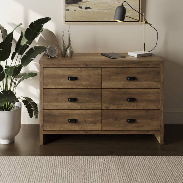 Almudena 6 Drawer 112.5Cm W Double Dresser - Knotty Oak (75.5cm H X 112.5cm W X 39.3cm D)