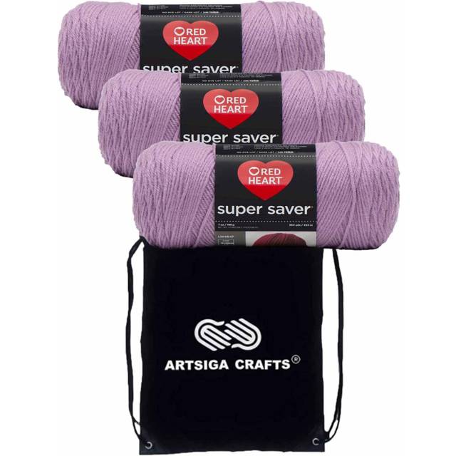 Red Heart Super Saver Orchid E300-530 (3-Skeins - Same Dye Lot) Worsted Medium #4 Acrylic Yarn for Crocheting and Knitting - Bundle with 1 Artsiga Cra