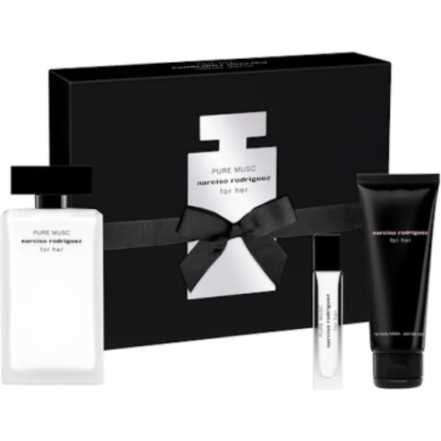 Narciso rodriguez for her pure musc 100ml edp spray & purse spray &75ml b/lotion