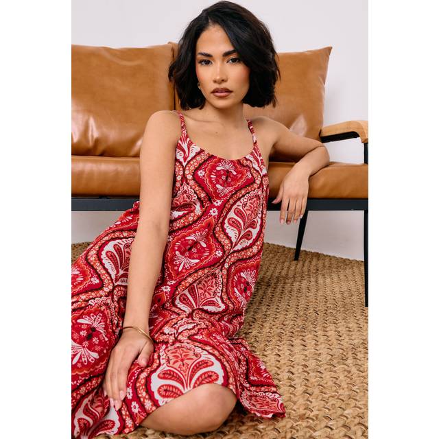 Pixiegirl Red Paisley Print Slip Midi Dress 14 Pixiegirl | Petite Women's Midi Dresses