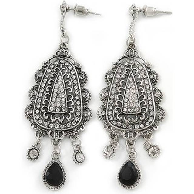 Vintage inspired crystal chandelier earrings in silver tone - 65mm l