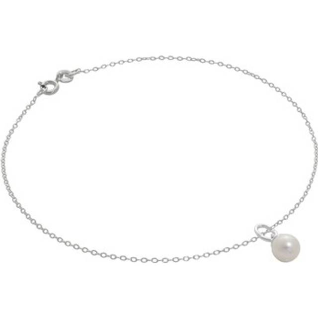Fine Sterling Silver Belcher Anklet with Pearl Charm - 10 Inches