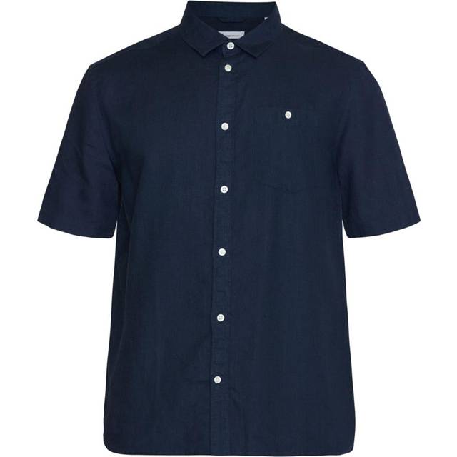 Knowledge Cotton Apparel Regular Linen Short Sleeve Shirt Gots/vegan Herr Kortärmade Skjortor Stl. XXXL - Från Magasin - Yarndyed - Total Eclipse (XXXL)