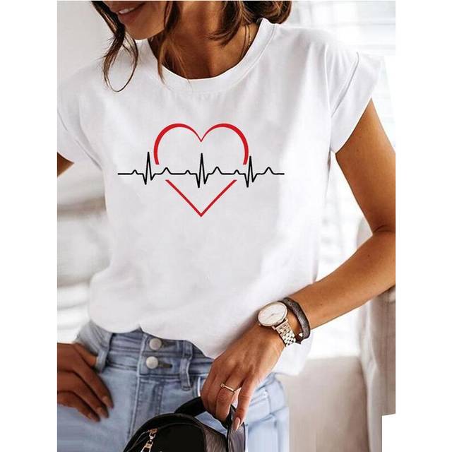 (MGQ29242, L) Love Style Trend Cute 90s Short Sleeve Print T Shirt Clothing Tee Women Graphic T-shirt Summer Clothes Fashion Female Top