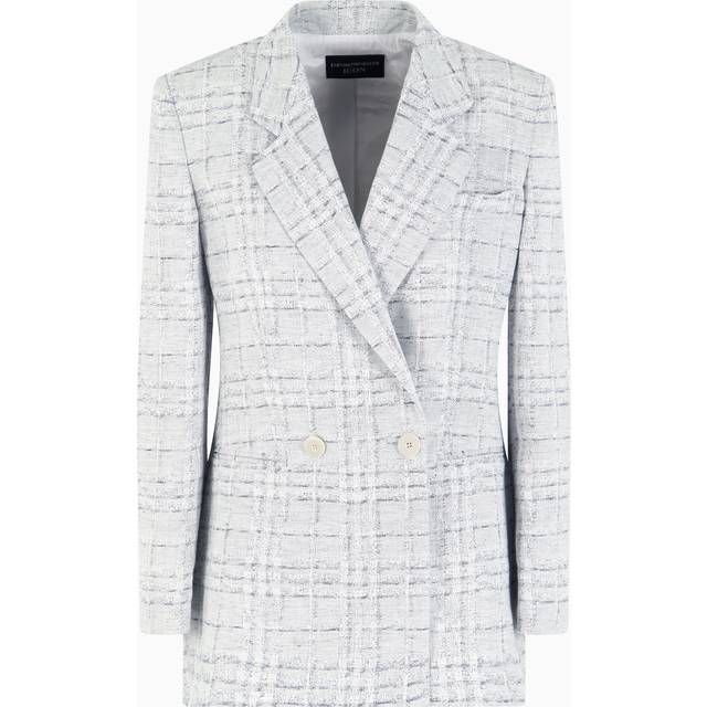 Icon double-breasted linen-blend blazer with a check motif