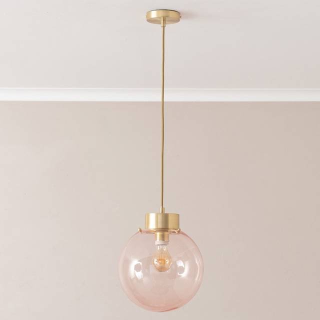 ValueLights Frenchie Pink Glass Globe Brush Gold Capped Ceiling Light
