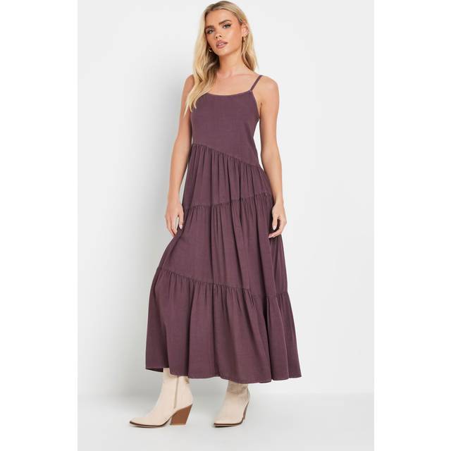 Pixiegirl Burgundy Red Acid Wash Asymmetric Tiered Maxi Dress 10 Pixiegirl | Petite Women's Maxi Dresses