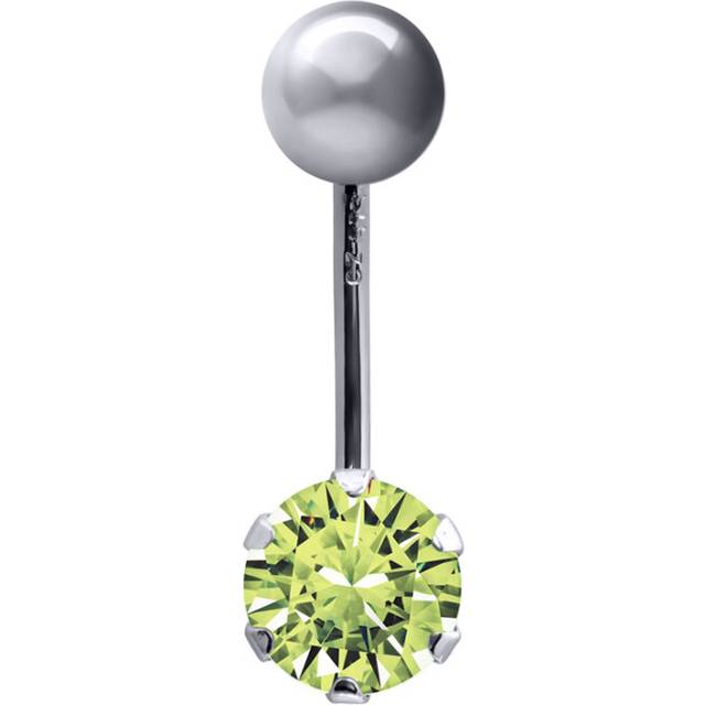 (9ct White gold, Light Green) Jewelco London Ladies 9ct Yellow Gold 6mm Cubic Zirconia Solitaire Banana Belly Bar Body Piercing 10mm - JBJ100-101