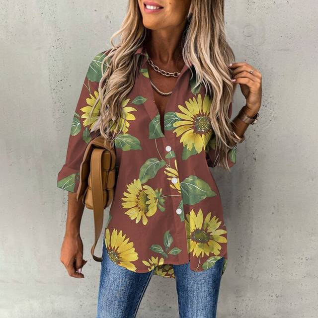 (B25SLCZ34131416, L) Summer Women's Hawaiian Shirts Flamingo Print Beach Party Shirts Button Down Fashion Long Sleeve Shirts Oversized Streetwear