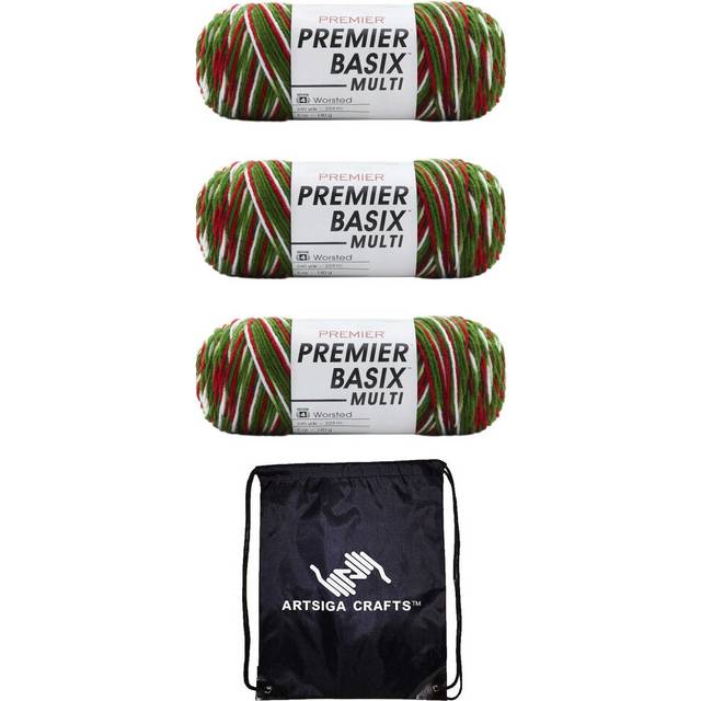Premier Yarns Basix Multi Merry Multi 1177-5 (3-Skeins - Same Dye Lot) Worsted Medium #4 Acrylic Yarn for Crocheting and Knitting - Bundle with 1 Arts