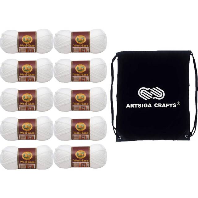 Lion Brand Wool Ease White Glitter 620-301 (10-Skeins - Same Dye Lot) Worsted Medium #4 Acrylic  Wool Yarn for Crocheting and Knitting - Bundle with 1