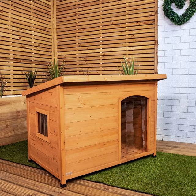 82cm x 1.16m Large Outdoor Garden Wooden Dog House Kennel with Window