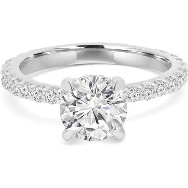Majesty Diamonds MD240156-3.5 1 CTW Round Diamond Hidden Halo Solitaire with Accents Engagement Ring in 14K White Gold - Size 3.5