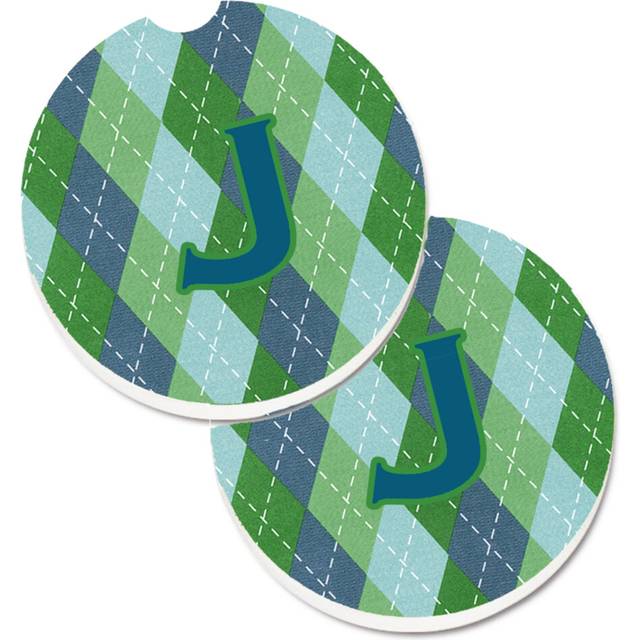 """""Caroline's Treasures Monogram - Initial J Blue Argoyle Set of 2 Cup Holder Car Coasters CJ1020-JCARC  2.56  Multicolor"""""