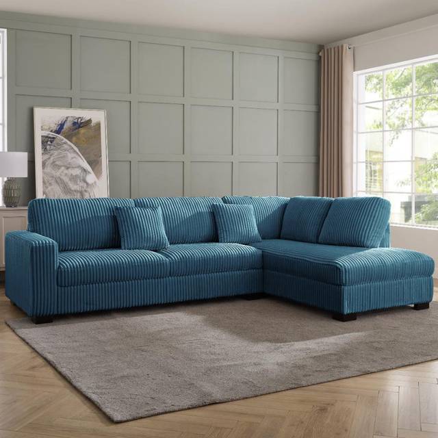 Tristan Corner Sofa - Blue Chenille (91cm H X 308cm W X 207cm D)