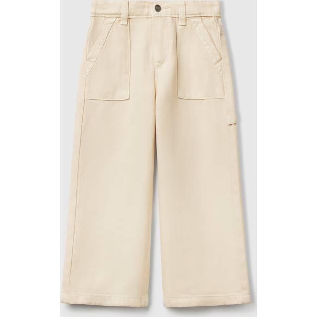 Benetton, Flowy Trousers With Tapered Leg, size 5-6, Creamy White, Kids
