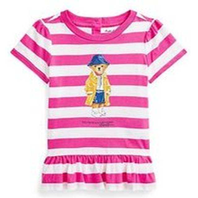Polo Ralph Lauren Baby Girls Bear Stripe Peplum T-Shirt - White/Pink, Pink, Size 3 Months - 3 MONTHS