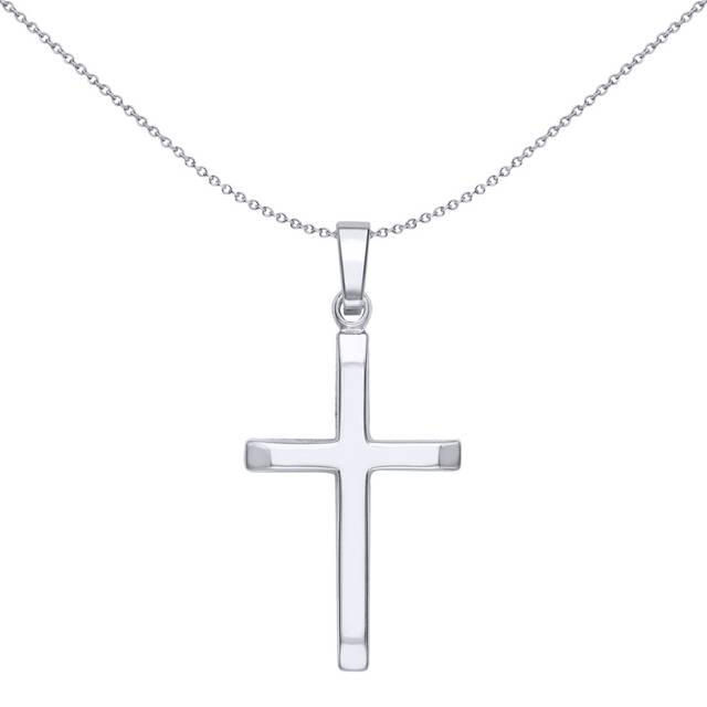 Unisex 9ct white gold jewelco london polished bevelled cross pendant 20mm