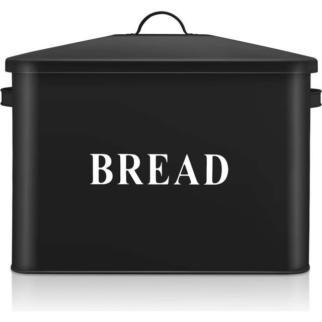 Extra-Large Vintage Metal Bread Bin with Lid – Space-Saving Black Loaf Storage for Countertop.