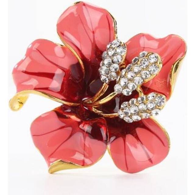 (rose red) Crystal Rhinestone Lily Flower Scarf Brooch Pin Women Elegant Jewelry Gift
