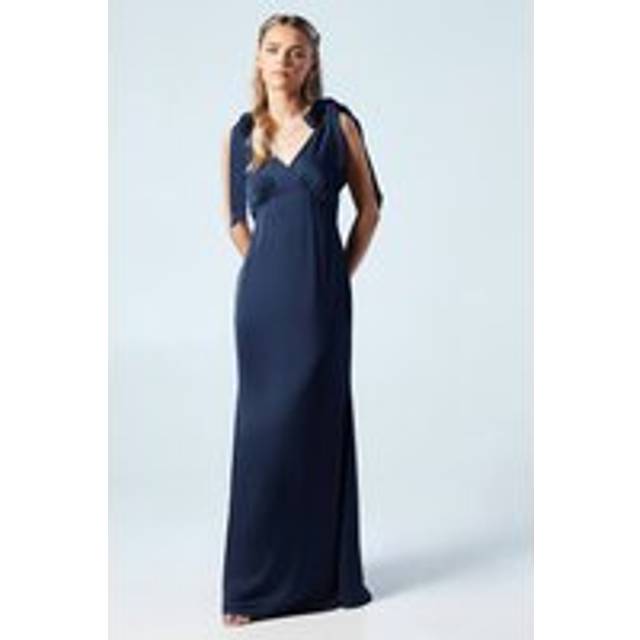 Coast Honoured Petite Satin Back Crepe V Neck Tie Shoulder Maxi Bridesmaid Dress - Navy - 4