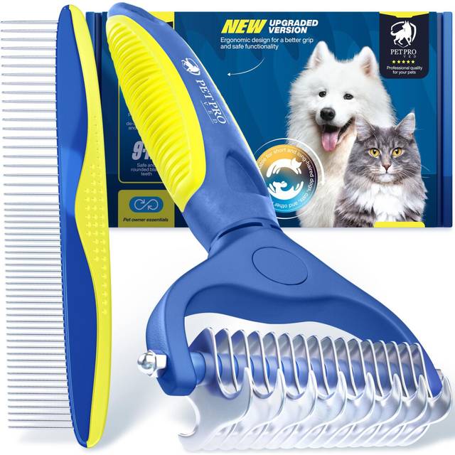 Dematting Comb for Dogs Cats Dog Grooming Brush Undercoat Rake Dog Deshedding Tool for Dogs Cats Pet Grooming Brush Undercoat Rake Cat Matted Fur