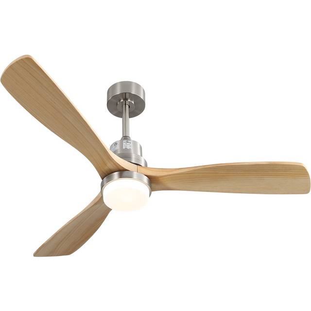 132CM Ceiling Fan with LED Light and Remote Control - Natural Wood (52cm)