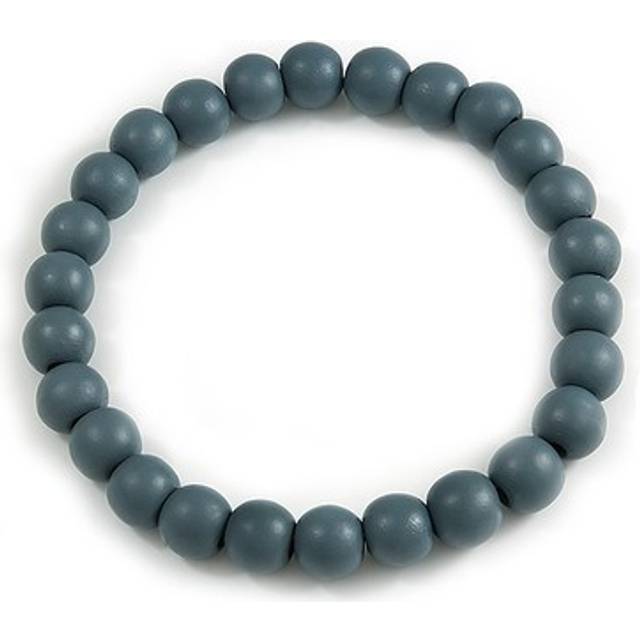 Chunky grey round bead wood flex necklace - 44cm long