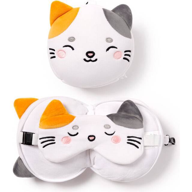 2in1 travel cushion with eye mask Relaxeazzz Adoramals Lola, le Chat - Blanc - 15x15x11 cm