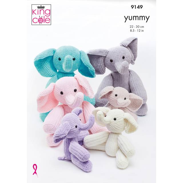 Knitting pattern for small or large elephant toys king cole yummy 9149
