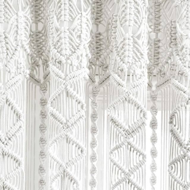 Grey 40&#34;W x 84&#34;L Boho Macrame Textured Cotton Single Window Curtain Panel - White (101.6cm W X 213.36cm H)