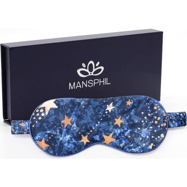 MANSPHIL 100% Mulberry Silk Eye Mask for Sleeping  Blue Galaxy Printed Silk Filled Sleep Mask for Travel  Nap. Lightweight
