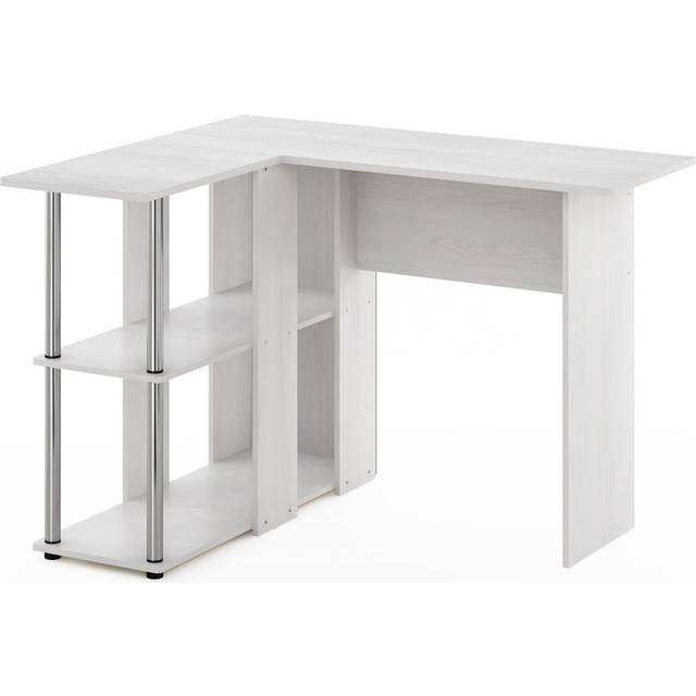L-Shape Desk With Bookshelf, Engineered Wood, White Oak/Chrome, 104.5 (W) X 73.51 (H) X 87.5 (D) Cm (73.4cm H X 104.4cm W X 87.6cm D)