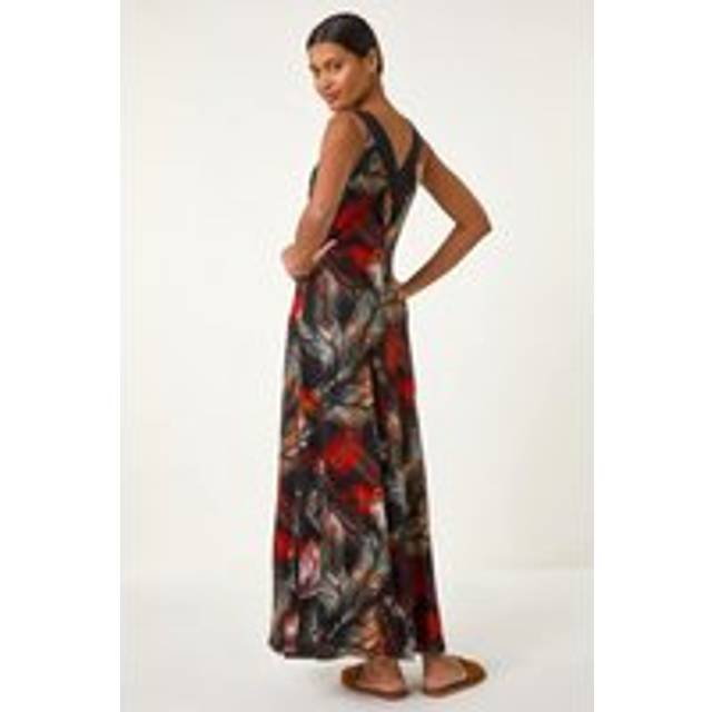 Roman Rust Palm Print Contrast Band Maxi Dress - Size 10