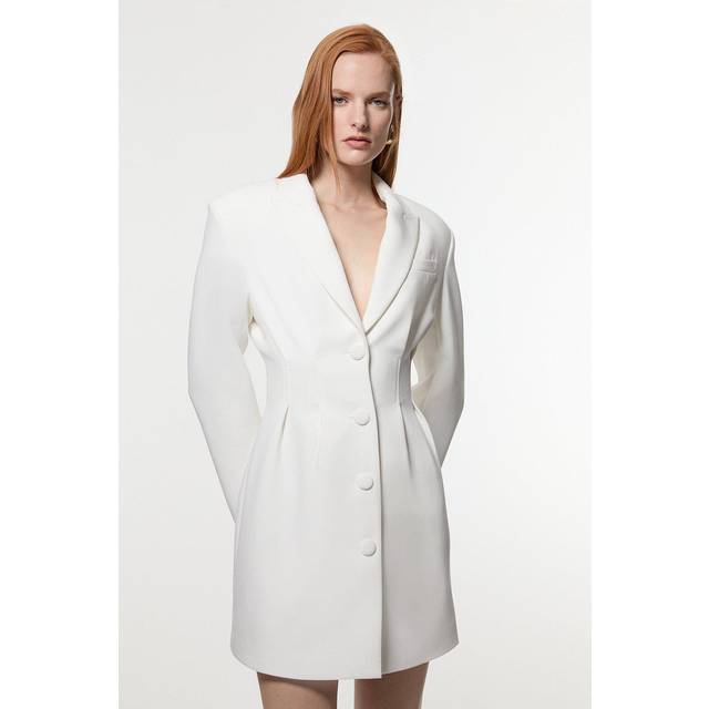 Compact Stretch Darted Tailored Blazer Mini Dress - Ivory - 14
