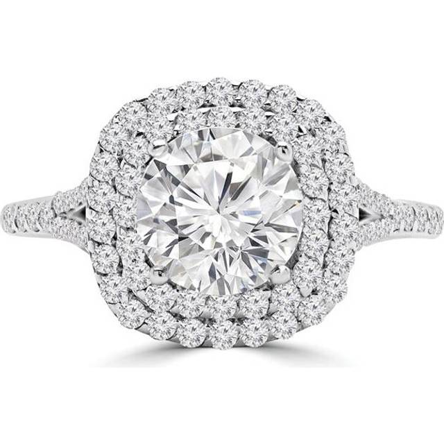 Majesty Diamonds MD240222-3.5 1.2 CTW Round Diamond Split-Shank Double Cushion Halo Engagement Ring in 14K White Gold - Size 3.5