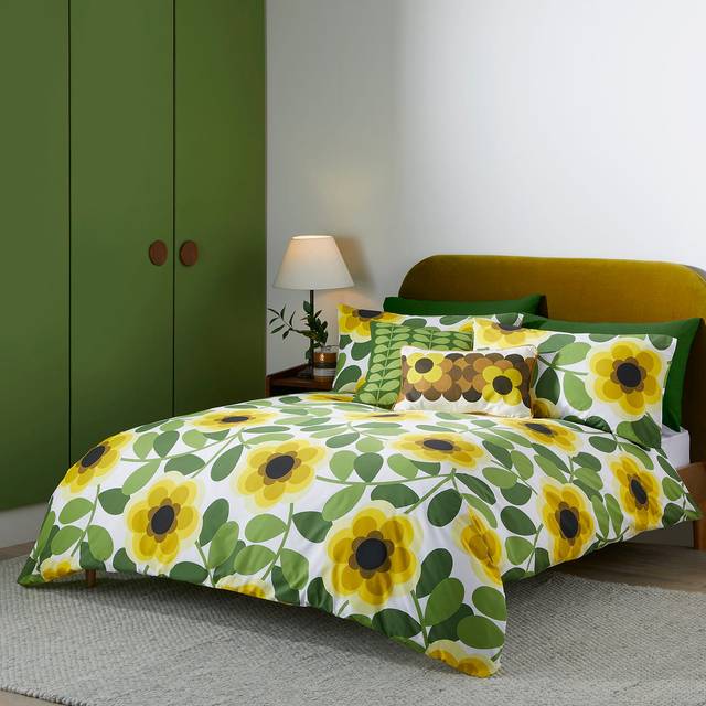 Orla Kiely Giant Water Lily Duvet Cover Bedding Set Lemon Twist - Green/Yellow