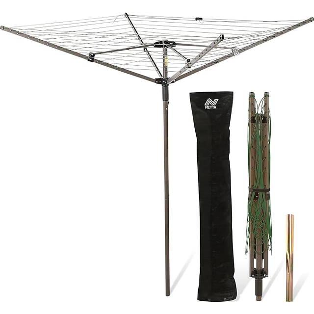 Netta rotary washing line 4 arm 45m dark green, cover and ground spike green