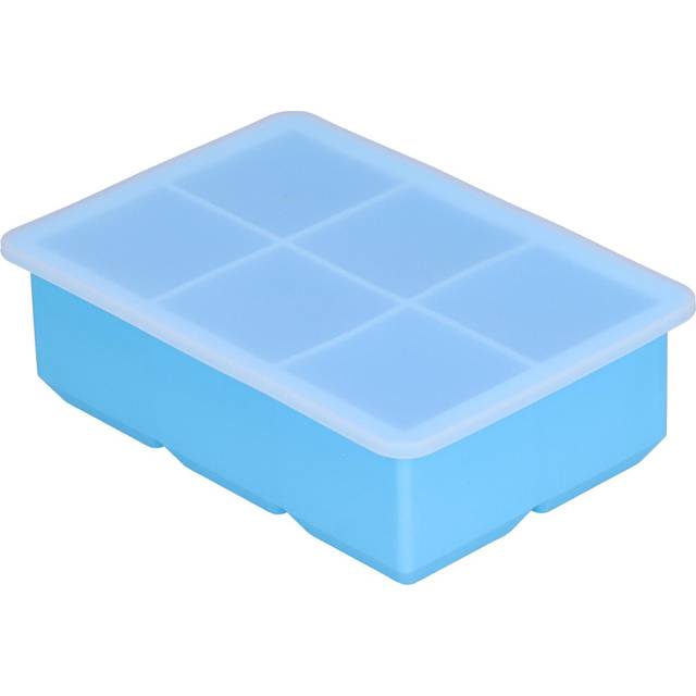 Ice Tray Large Silicone 6 Cells Square Ice Maker with Lid for Making Ice Cubes Cakes Chocolate sky blue