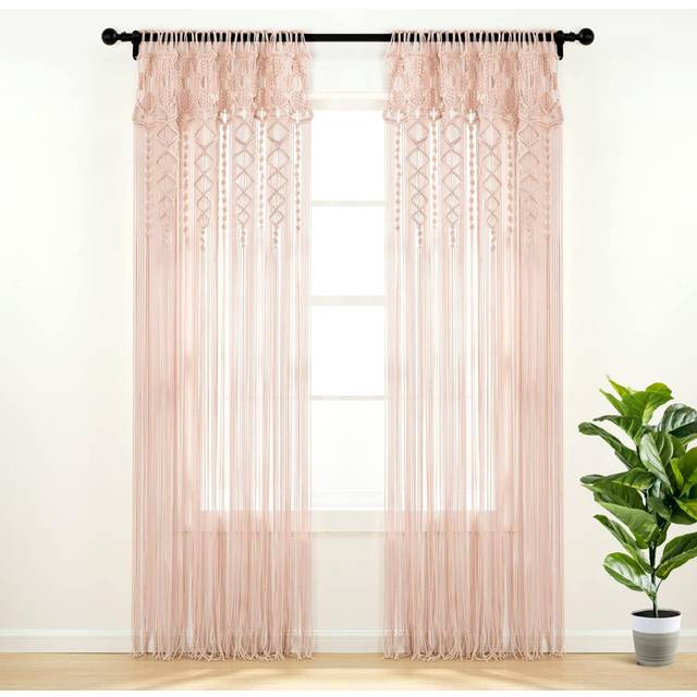 Grey 40&#34;W x 84&#34;L Boho Macrame Textured Cotton Single Window Curtain Panel - Blush (101.6cm W X 213.36cm H)