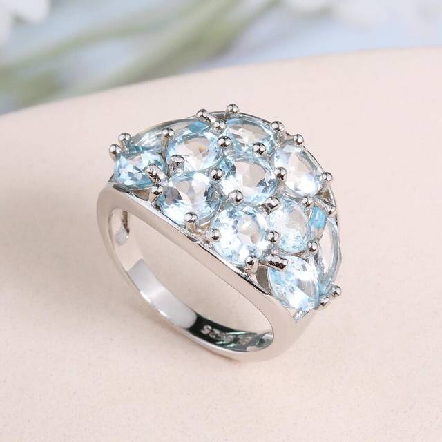 (blue, US RING SIZE 10#) Bolaijewelry Natural Sky Blue Topaz Gemstone Ring 925 Sterling Silver Fine Jewelry Women&apos;s Anniversary Gift