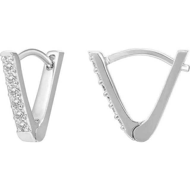 14KGold plated sterling silverÂVEarringsÂ-Small hoop earrings with cubic zirconia in rose, white and yellow gold