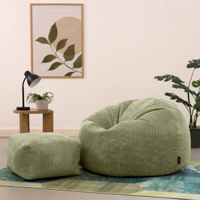 Corduroy Refillable Bean Bag Sofa - Green (Large)