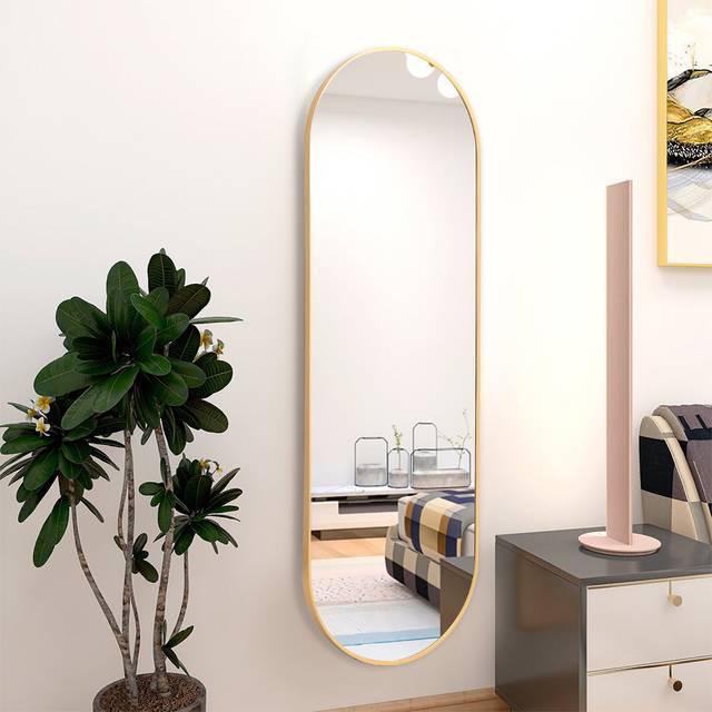Lottie Oval Metal Framed Wall Mounted Full Length Mirror - Gold (120cm x 40cm)