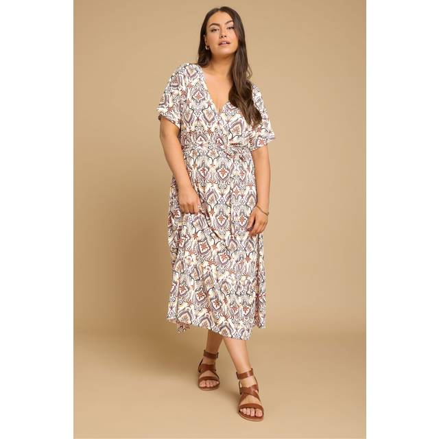 Yours Curve White Paisley Print Midaxi Wrap Dress, Women's Curve & Plus Size, Yours - 18