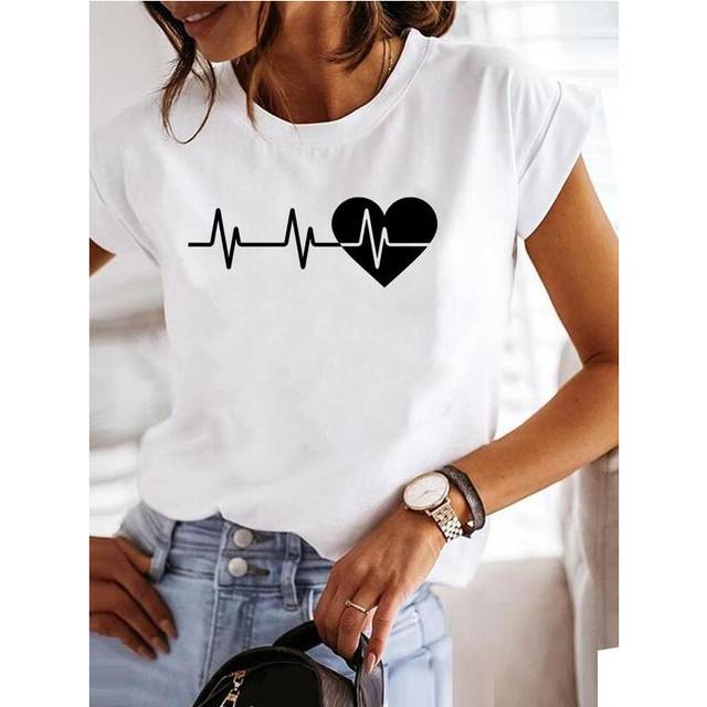 (MGQ29241, XXL) Love Style Trend Cute 90s Short Sleeve Print T Shirt Clothing Tee Women Graphic T-shirt Summer Clothes Fashion Female Top