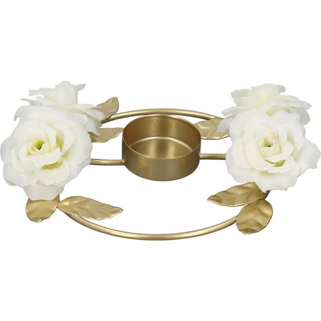 Candle Holder Rose Flower Decoration Round Base Iron Material Elegant Style Attractive Decorative
