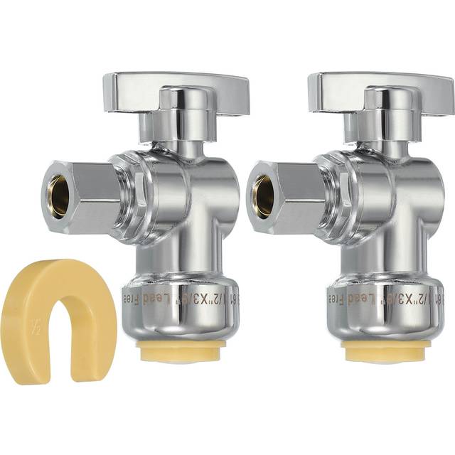 2 pcs angle stop valve 1/2" x 3/8" compression water shut off valve silver